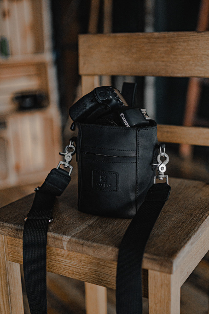 Camera Lens Pouch Bag with Cross Shoulder Strap Black