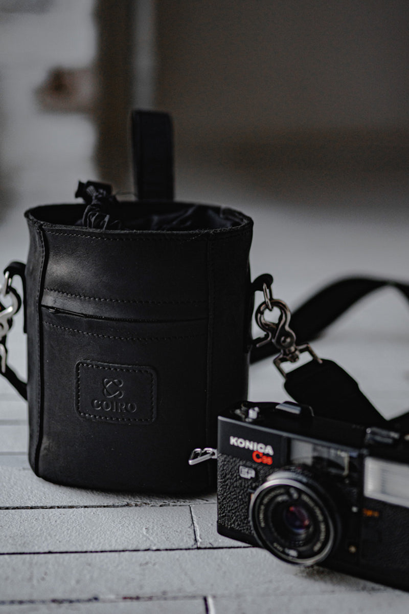 Camera Lens Pouch Bag with Cross Shoulder Strap Black