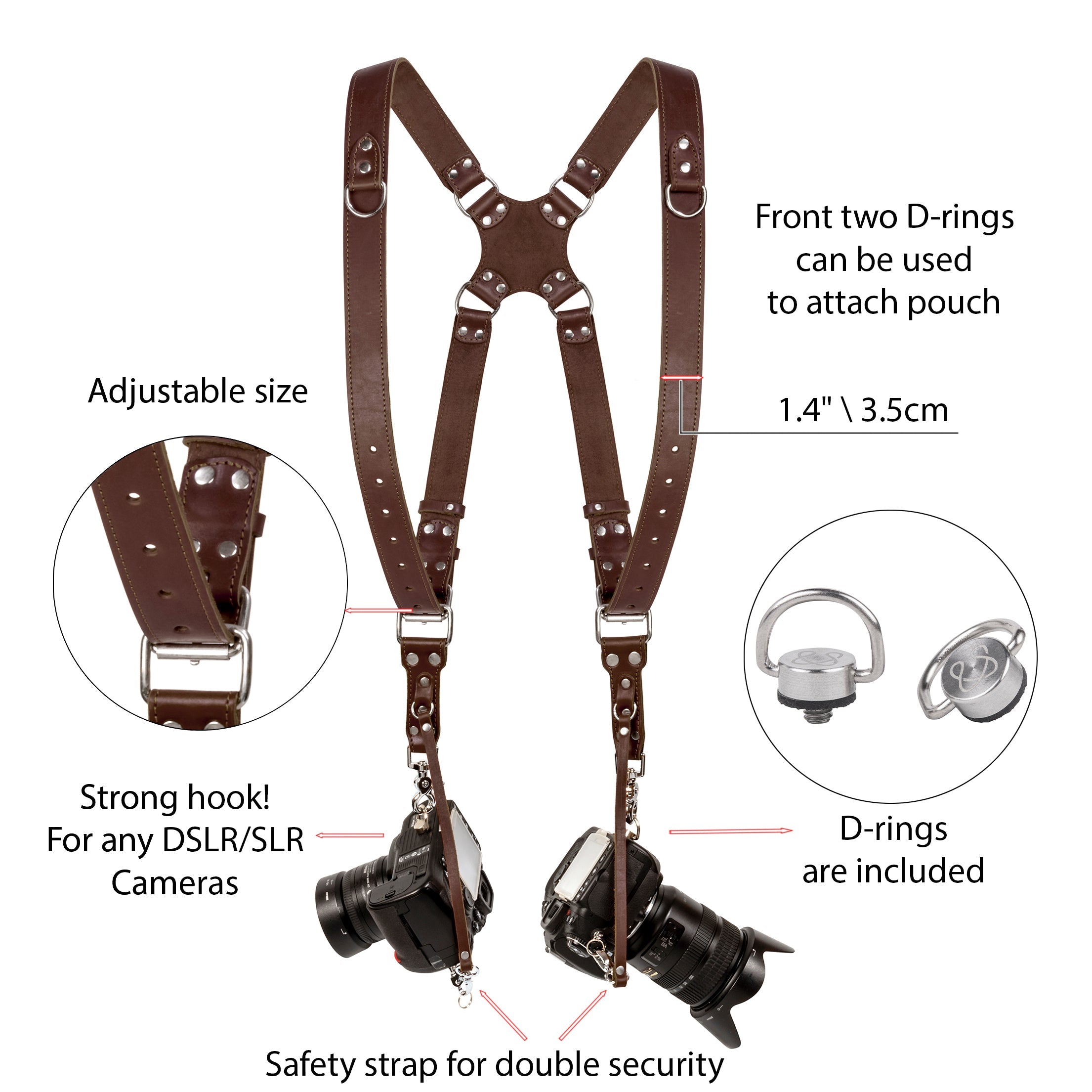 Bronkey - Dual Leather Camera Strap, Double Camera Harness, Double store Shoulder Camera Strap, Multi camera Strap, Camera Harness, DSLR sling