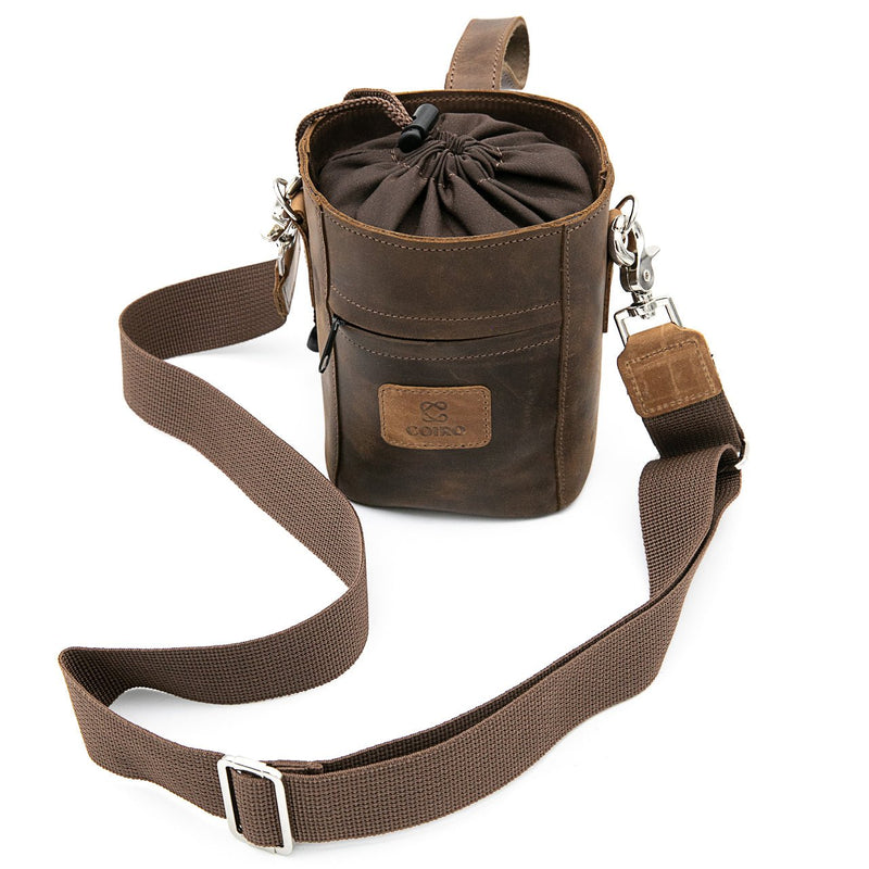 Camera Lens Pouch Bag with Cross Shoulder Strap Brown - Coiro Shop